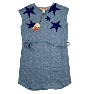 Siaomimi Girls 8 Dress Blue Heather Sleeveless Star Print Belted Shift New